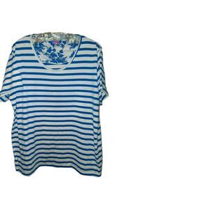 Studio M Women's XXL T-shirt Top Blue White Striped Cotton Blend
